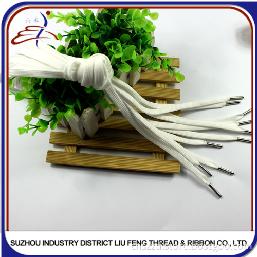 Flat Braided White Shoelace with Metal Aglet